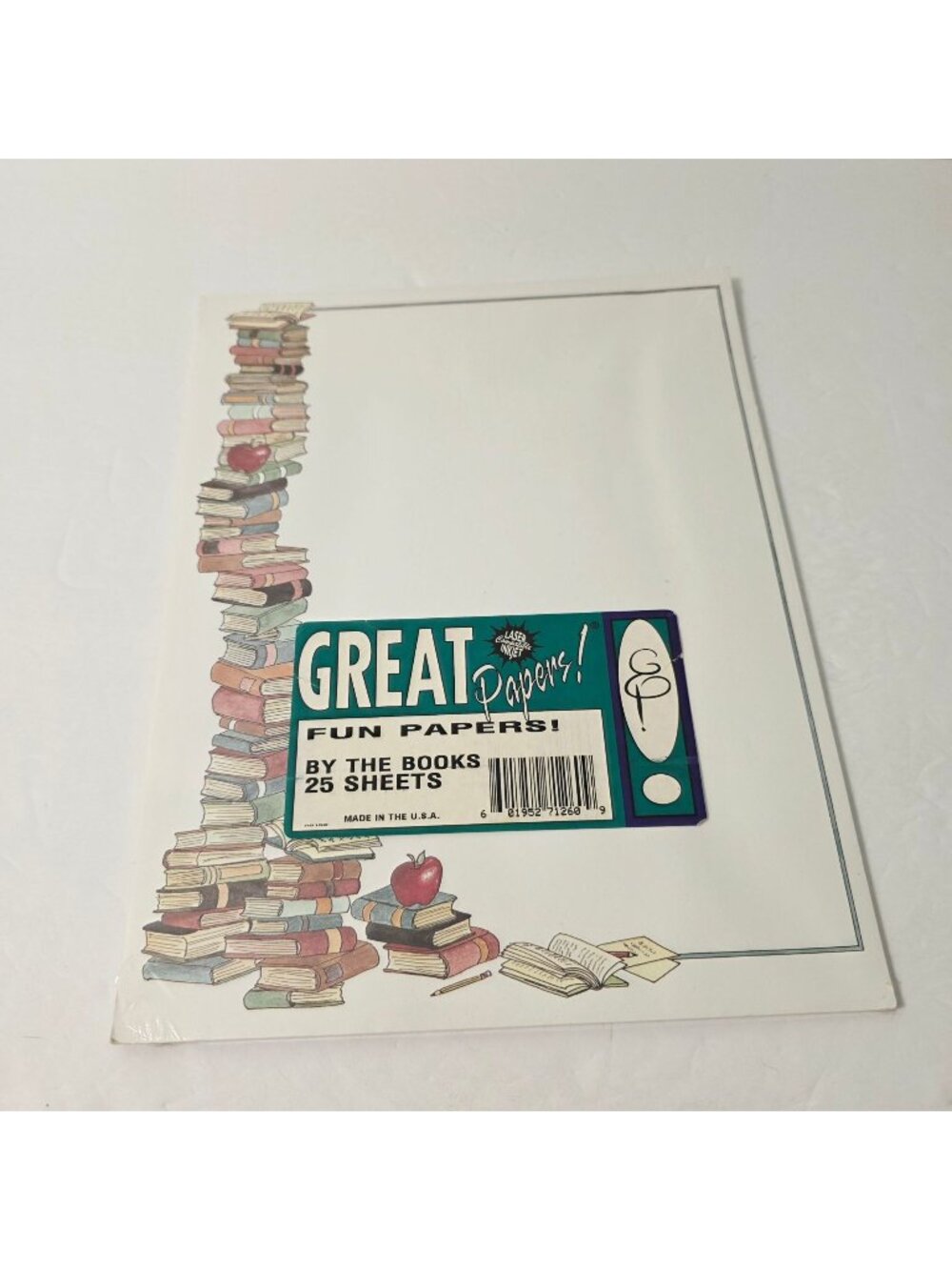 Vtg Stacked Books Reading Library Letterhead Paper Stationary Scrapbook DIY Art